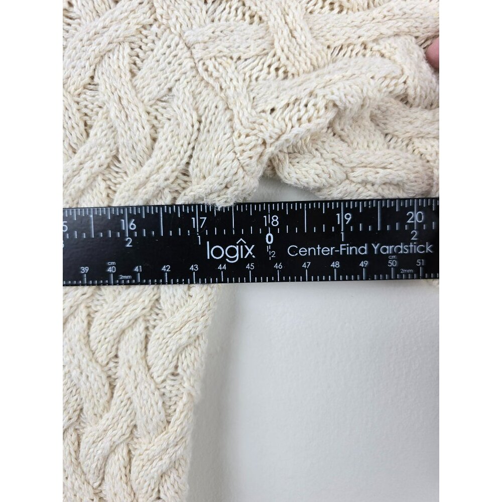 CHUNKY CABLE KNIT COTTON SWEATER Womens S Jeanne Pierre Fisherman Cream Ivory - Picture 6 of 9